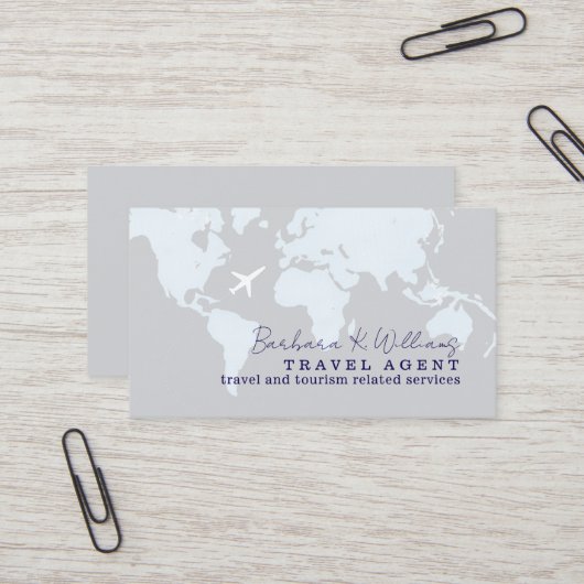 Travel Agent Business Card With Map Visitekaartje (Voorkant / Achterkant in situ)