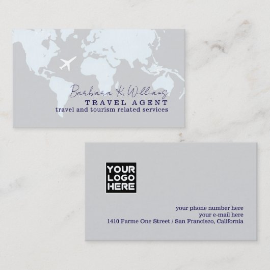 Travel Agent Business Card With Map Visitekaartje (Voorkant / Achterkant)
