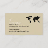 Travel Agent Logo Plane World Map Beige Visitekaartje (Achterkant)
