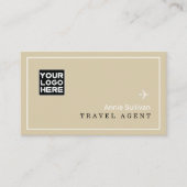 Travel Agent Logo Plane World Map Beige Visitekaartje (Voorkant)