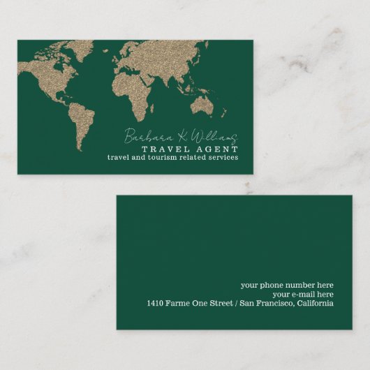 Travel Agent Oversized Map Green Visitekaartje (Voorkant / Achterkant)
