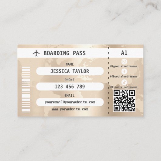 Travel Agent Passport Wereldkaart Boarding Pass Visitekaartje (Achterkant)