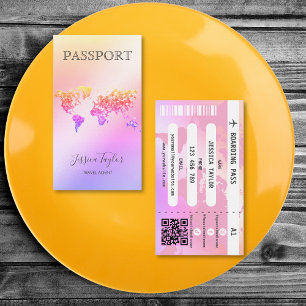 Travel Agent Passport Wereldkaart Boarding Pass Visitekaartje
