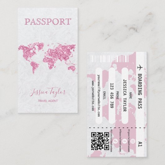 Travel Agent Passport Wereldkaart Boarding Pass Visitekaartje (Voorkant / Achterkant)