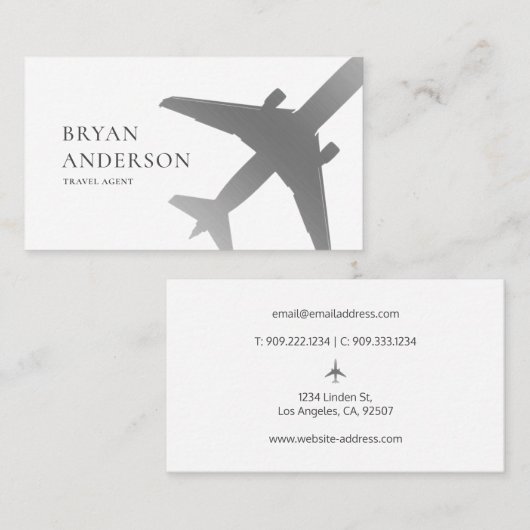 Travel Agent Silver Airplane Visitekaartje (Voorkant / Achterkant)