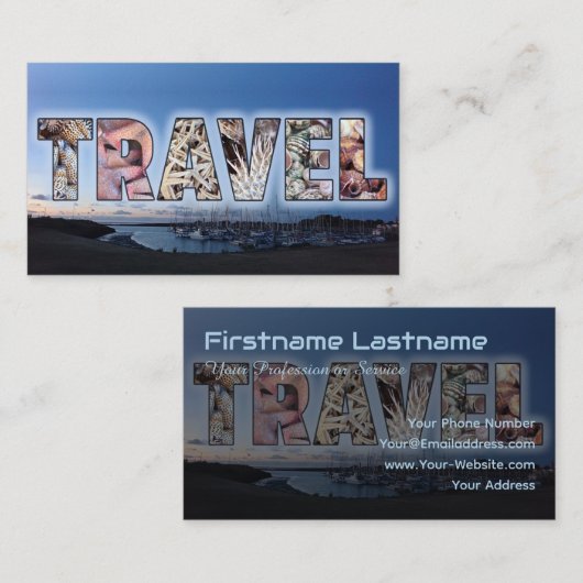 Travel agent tekst masker blauwe marina schepen ze visitekaartje (Voorkant / Achterkant)