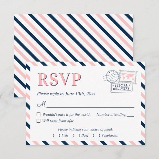 Travel Airline Weduwigation Engagement Party RSVP Kaartje (Voorkant / Achterkant)