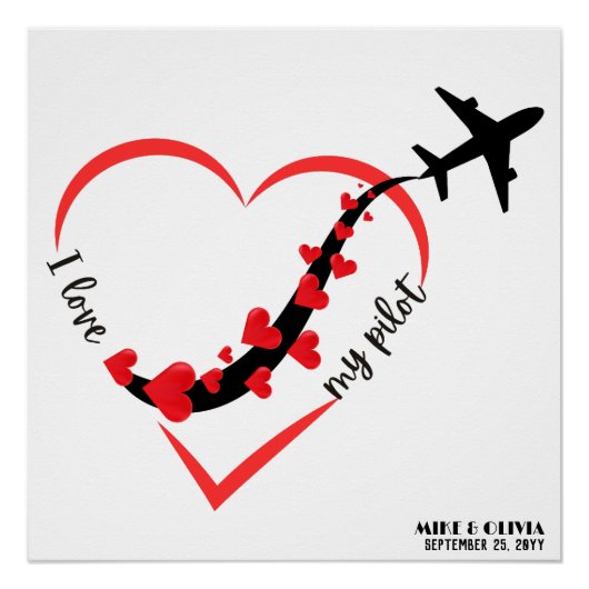 Travel Airplane Heart I Love My Pilot Custom Perfect Poster (Voorkant)