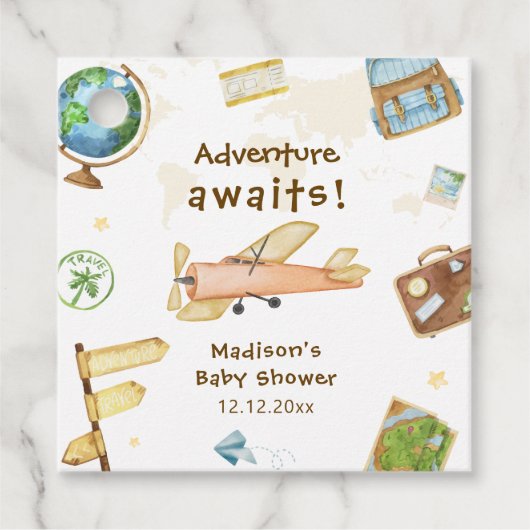 Travel Around The World Airplane Baby Shower  Bedankjes Labels (Voorkant)