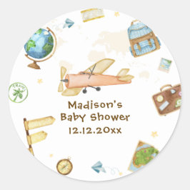 Travel Around The World Airplane Baby Shower  Ronde Sticker