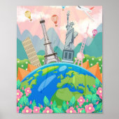Travel art rondom de wereld poster (Voorkant)