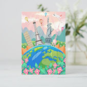 Travel art rondom de wereld RSVP kaartje (Staand voorkant)