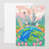 Travel Art Travel Around World Bedankkaart (Voorkant / Achterkant)