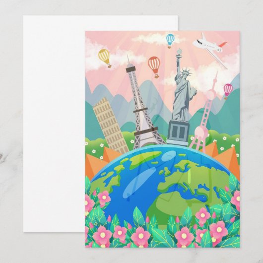 Travel Art Travel Around World Bedankkaart (Voorkant / Achterkant)