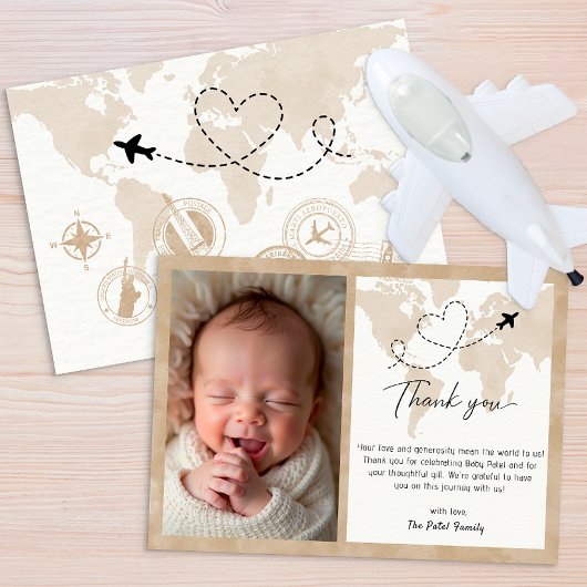 Travel Baby shower foto Dank u kaart