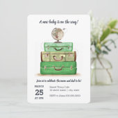 Travel Baby shower Green Invitation Kaart (Staand voorkant)