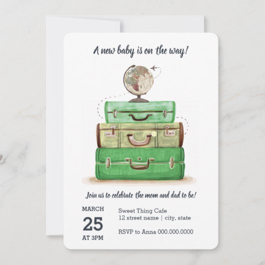 Travel Baby shower Green Invitation Kaart (Voorkant)