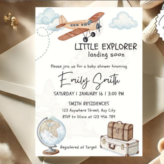 Travel Baby shower Invitation Sjabloon Little Expl Kaart