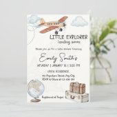 Travel Baby shower Invitation Sjabloon Little Expl Kaart (Staand voorkant)