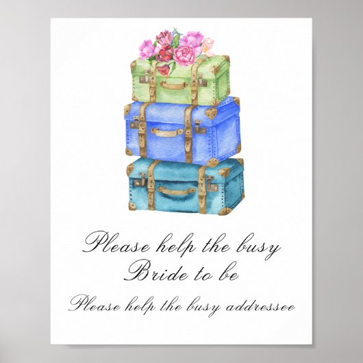 Travel bags bridal shower Help the busy Bride Poster (Voorkant)