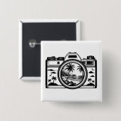 Travel Beach Photography Camera   Vierkante Button 5,1 Cm (Voorkant /achterkant)