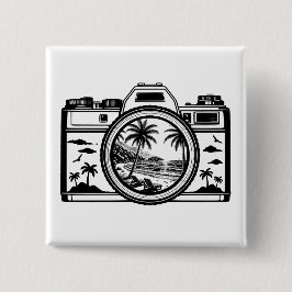 Travel Beach Photography Camera   Vierkante Button 5,1 Cm