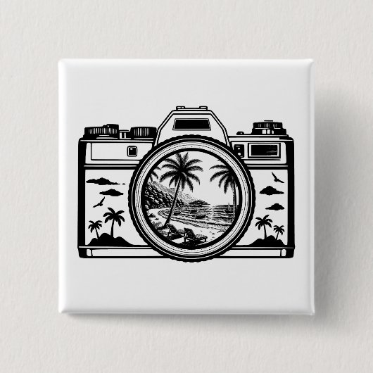 Travel Beach Photography Camera   Vierkante Button 5,1 Cm (Voorkant)