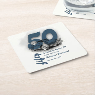 Travel Blue Classic Car wordt 50ste verjaardag Kartonnen Onderzetters