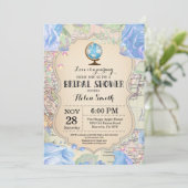 Travel Blue Floral Bridal Shower Kaart (Staand voorkant)