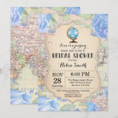 Travel Blue Floral Bridal Shower Kaart (Voorkant / Achterkant)