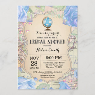Travel Blue Floral Bridal Shower Kaart