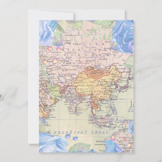 Travel Blue Floral Bruids Douche Uitnodiging (Achterkant)