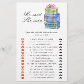 Travel bridal shower - He said she said game (Voorkant)