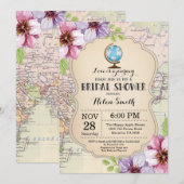 Travel Bridal Shower Invitation Floral Kaart (Voorkant / Achterkant)