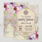 Travel Bridal Shower Invitation Floral Kaart (Voorkant / Achterkant)