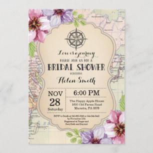 Travel Bridal Shower Invitation Floral Kaart