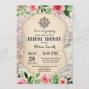 Travel Bridal Shower Invitation Floral Kaart