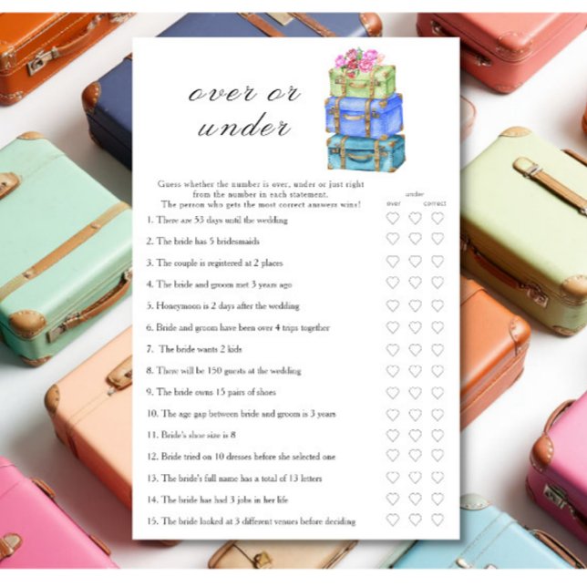 Travel Bridal shower  Over or under game (Creator heeft geüpload)