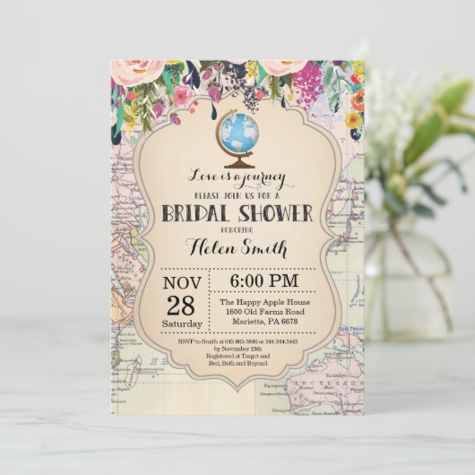 Travel Bridal Shower-uitnodiging Kaart (Staand voorkant)