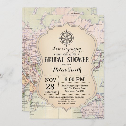 Travel Bridal Shower-uitnodiging Kaart (Voorkant / Achterkant)