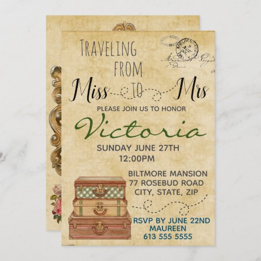 Travel Bridal Shower-uitnodiging Kaart (Voorkant / Achterkant)