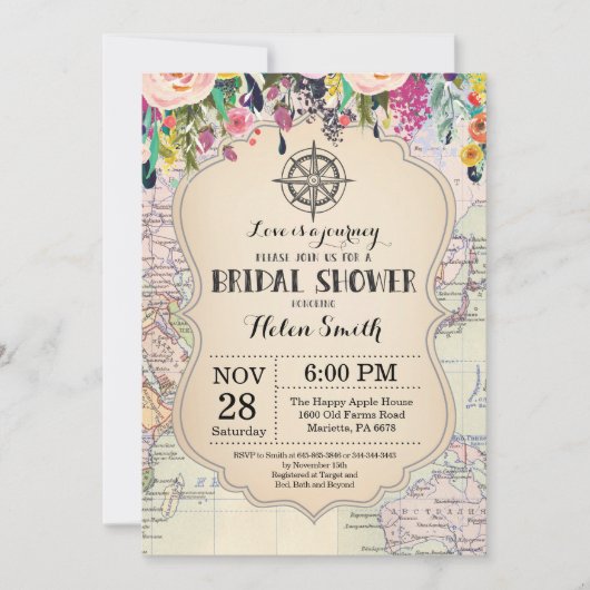 Travel Bridal Shower-uitnodiging Kaart (Voorkant)