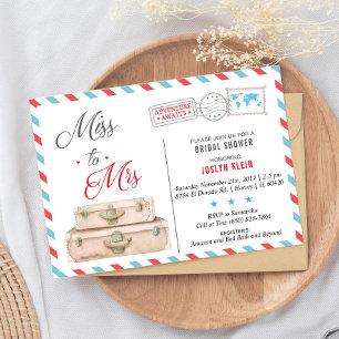 Travel Bridal Shower Uitnodiging, Miss to Mrs. Kaart