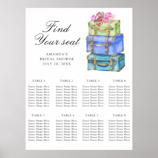 Travel Bridal shower Wedding seating chart Poster (Voorkant)