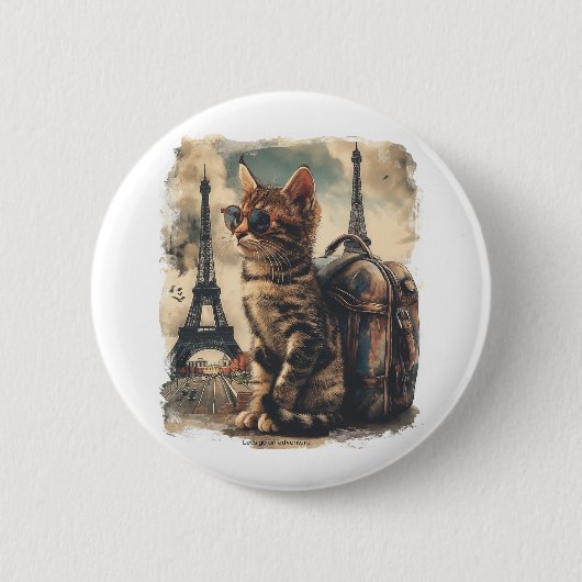 Travel Buddy Cat Ronde Button 5,7 Cm (Voorkant)