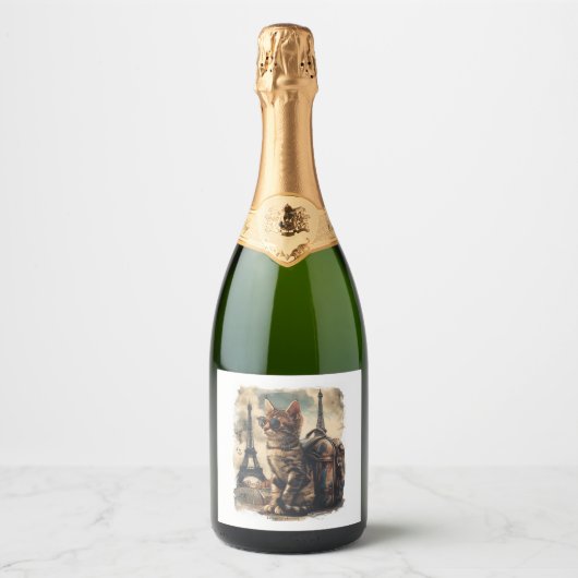 Travel Buddy Cat Sparkling Wijnetiket (Voorkant)