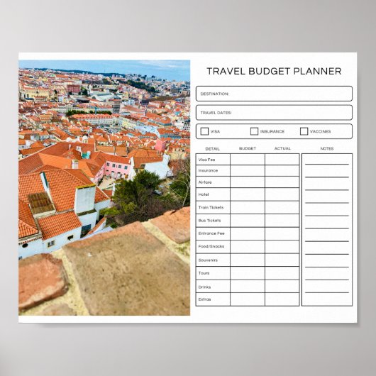 Travel Budget Planner, Digital Download Poster (Voorkant)