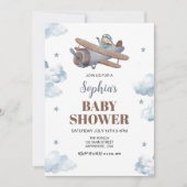 Travel Cloud Star Sky Boy Blue Airplan Baby shower Kaart (Voorkant)