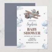 Travel Cloud Star Sky Boy Blue Airplan Baby shower Kaart (Voorkant / Achterkant)