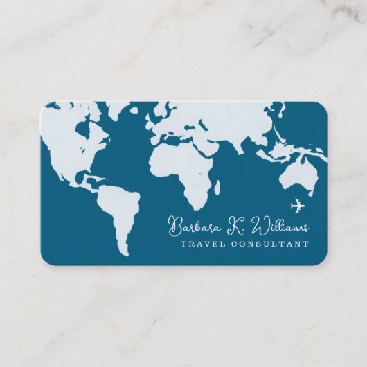 Travel Consultant wereldkaart blauw Visitekaartje (Voorkant)